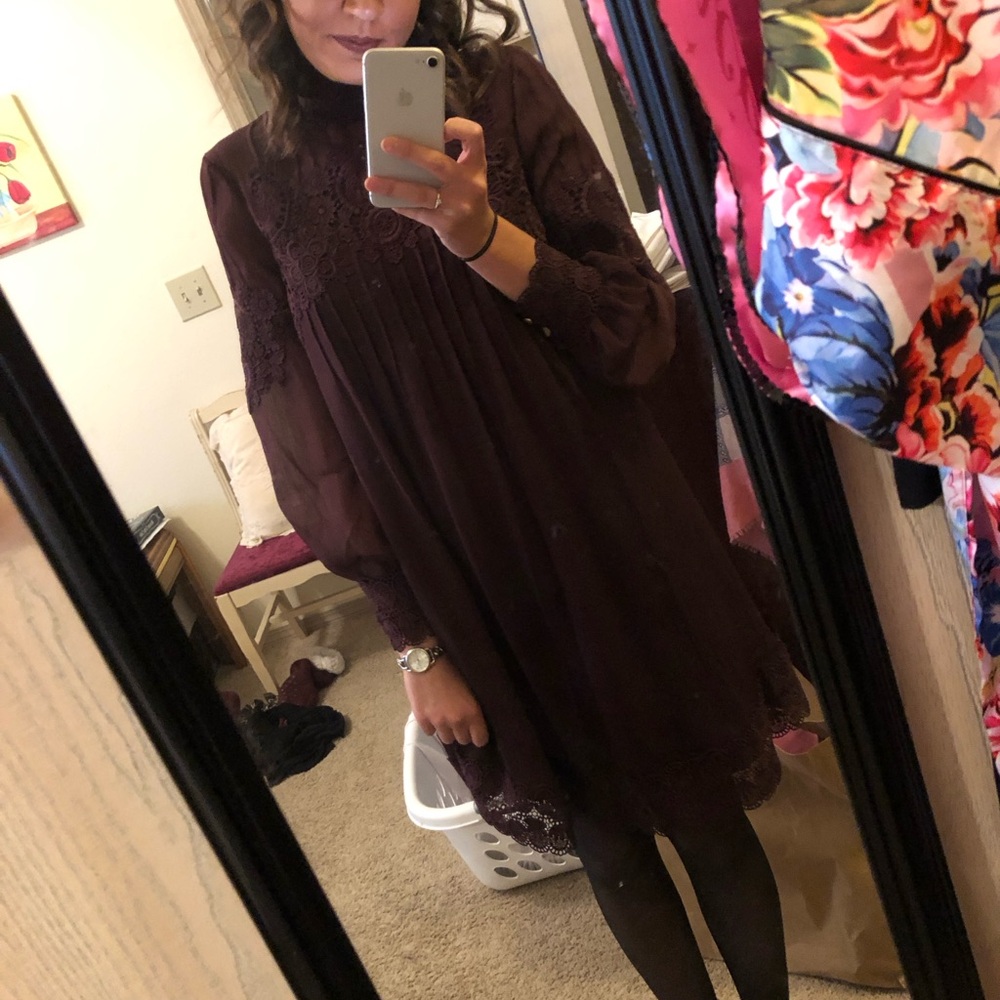 Ted Baker Maroon Long Sleeve Dress
